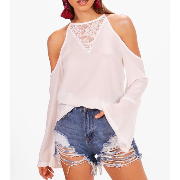 Boohoo Tops - White Cold Shoulder Top